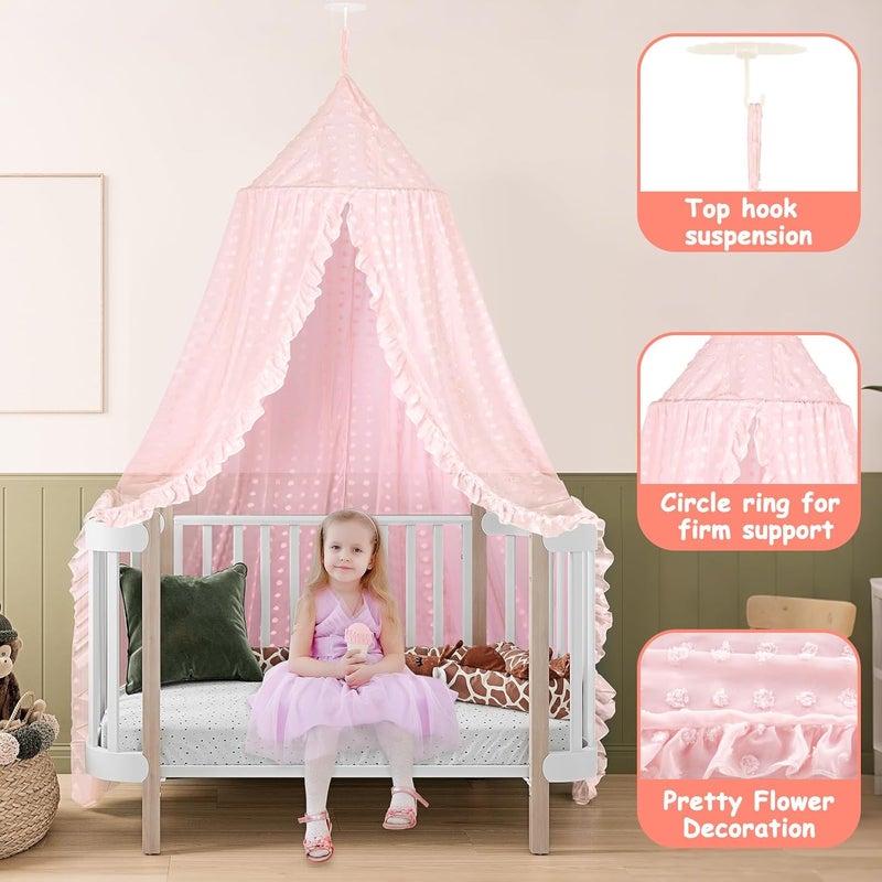 jiangcha Princess Bed Canopy for Girls - Crib Canopy for Bed - Mosquito Net for Bed, Kids Bed Canopy with Princess Room Decor for Girls Bedroom,Children's Reading Room Decor (Pink) - Image 4